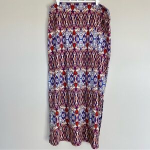 Faded Glory Red and Blue Patterned Casual Maxi Skirt | Size Large